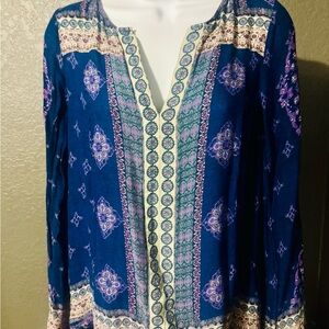 Lucky Brand Blue and Purple Patterned Blouse